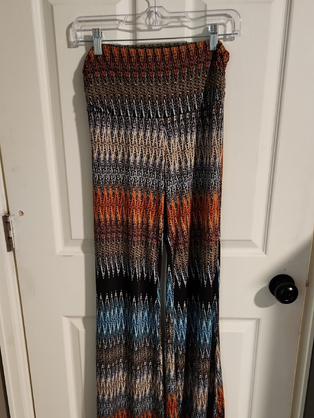 Wide Leg Zigzag Palazzo Pants in Orange, Blue & Black